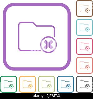 Cancel directory simple icons in color rounded square frames on white background Stock Vector