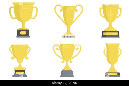 Winner trophy icon set.The gold trophy is a symbol of victory in sporting event Stock Vector