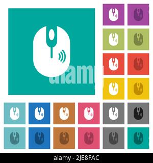 Wireless computer mouse multi colored flat icons on plain square backgrounds. Included white and darker icon variations for hover or active effects. Stock Vector