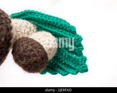 The vintage handmade Knitting patterns. Mushroom. Stock Photo