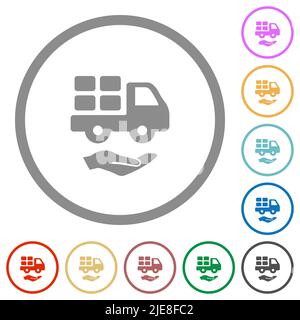 Courier services solid flat color icons in round outlines on white background Stock Vector
