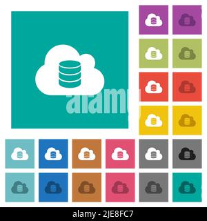 Cloud database multi colored flat icons on plain square backgrounds. Included white and darker icon variations for hover or active effects. Stock Vector