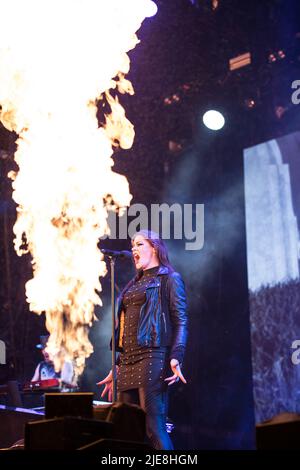 Catton Park, Derbyshire, UK, Sunday 12 August 2018. Nightwish headline the Ronnie James Dio stage at Bloodstock Festival. Credit: Tracy Daniel/Alamy Stock Photo