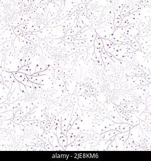 Purple lavender seaweeds vector repeat pattern. Seamless texture background. Hand drawn line art abstract pattern background Stock Vector