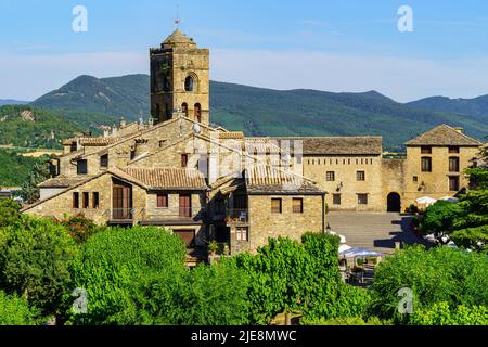 Medieval stone houses and constructions in the Spanish Pyrenees of the Ordesa Valley. Stock Photo
