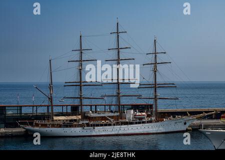 The Sea Cloud 2 (bulits in 2000) cruise ship moored in Monaco Port. The vessel is a replica (sistership) of Sea Cloud Stock Photo