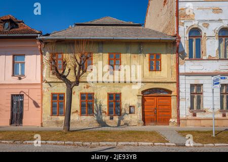 Old houses of historic centre in Kezmarok town, Slovakia, Europe. Stock Photo