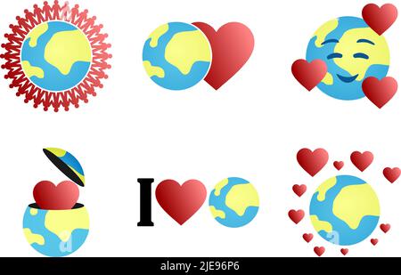 Set of vector illustrations with the theme of loving the earth. Isolated on white background. Stock Vector