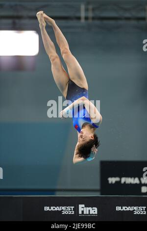 Budapest, Hungary. 26th June, 2022. Chen Yuxi of China competes during the Women's 10m Platform preliminary of Diving at the 19th FINA World Championships in Budapest, Hungary, June 26, 2022. Credit: Zheng Huansong/Xinhua/Alamy Live News Stock Photo