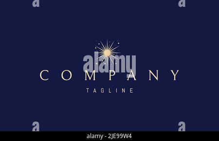 Vector golden logo on which an abstract image of a brightly shining star against the background of stars. Stock Vector