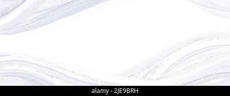 Abstract fluid art painting background with alcohol ink technique light gray and silver glitters Stock Vector