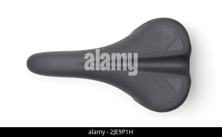 Black modern bicycle saddle isolated on white. Top view, with shadow. Stock Photo