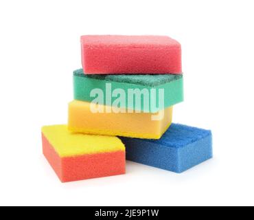 Stack of multi-colored dish sponges isolated on white. Stock Photo