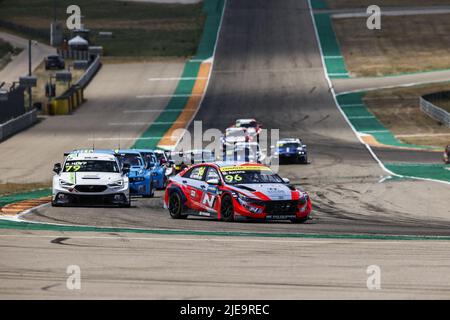 96 AZCONA Mikel (ESP), BRC Hyundai N Squadra Corse, Hyundai Elantra N TCR, action 79 HUFF Rob (GBR), Zengo Motorsport, CUPRA Leon Competicion, action during the WTCR - Race of Spain 2022, 4th round of the 2022 FIA World Touring Car Cup, on the MotorLand Aragon from June 24 to 26 in Alcaniz, Spain - Photo: Xavi Bonilla/DPPI/LiveMedia Stock Photo