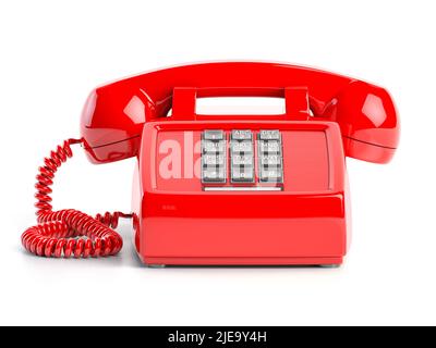 Red telephone. Front view of vintage retro push button telephone isolated on white. 3d illustration Stock Photo