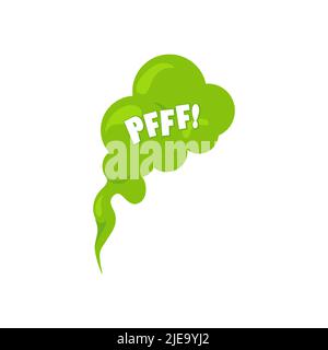 Fart cloud. Cartoon green bad smell trail isolated on white background ...