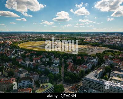 MUNICH, GERMANY - JUNE 25: First beerhalls are beeing set up for the Oktoberfest on June 25, 2022 in Munich, Germany. It's the first Oktoberfest after Stock Photo