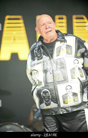 Leeds, UK. 25th June, 2022. Buster Bloodvessel Performing with Bad Manners at Lets Rock Leeds 80s Festival. Credit: SOPA Images Limited/Alamy Live News Stock Photo