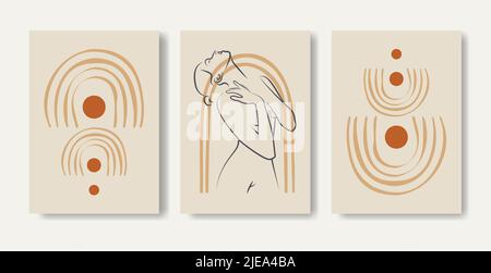 Set of minimalist lined aesthetic illustrations. Stock Vector