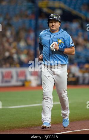 St. Petersburg, Florida, USA. June 26, 2022: Tampa Bay Rays first baseman Ji-Man Choi (26) scores on a walk during the MLB game between Pittsburgh Pirates and Tampa Bay Rays St. Petersburg, FL. Jonathan Huff/CSM. Credit: Cal Sport Media/Alamy Live News Stock Photo