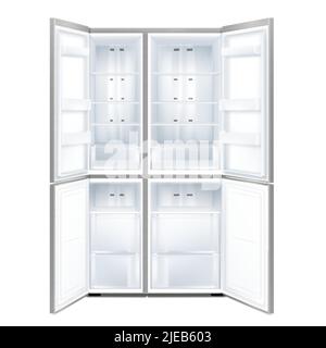 Front View of gray Double Door Refrigerator with open doors. Realistic 3d vector illustration isolated on white background. Stock Vector