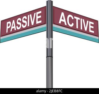 Passive on one side with Active another direction, chrome road sign, with read and green direction arrow labels, White Background. Stock Vector