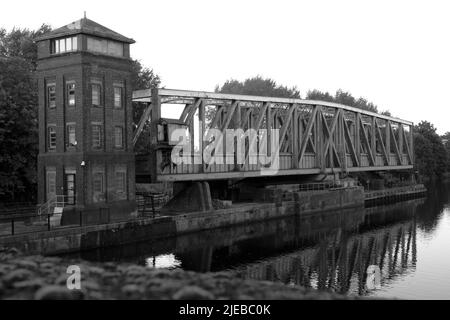 Barton Swing Aqueduct in black and white, on the Bridgewater Canal and Manchester Ship Canal Stock Photo