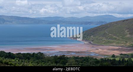 Applecross Bay, photographed from the Bealach Na Ba pass through the mountains on the Applecross Peninsula, Scotland UK Stock Photo