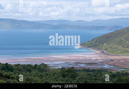 Applecross Bay, photographed from the Bealach Na Ba pass through the mountains on the Applecross Peninsula, Scotland UK Stock Photo