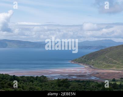 Applecross Bay, photographed from the Bealach Na Ba pass through the mountains on the Applecross Peninsula, Scotland UK Stock Photo