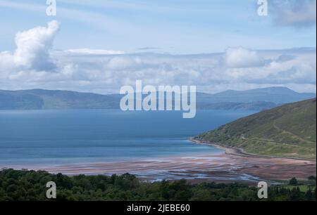 Applecross Bay, photographed from the Bealach Na Ba pass through the mountains on the Applecross Peninsula, Scotland UK Stock Photo