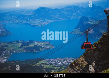 on 08.July. 2020 cable car at Mount Pilatus, Alpnach, Switzerland Stock Photo