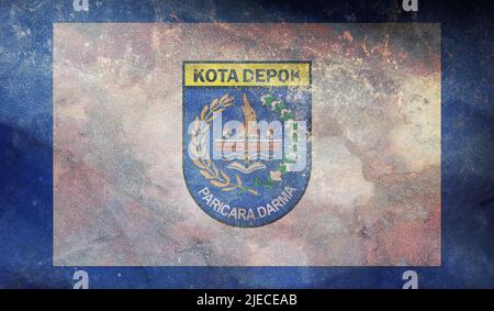 official flag of City Depok Indonesia at cloudy sky background on ...