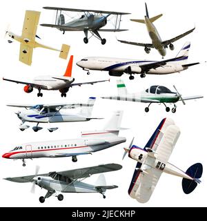 Collage of different civil airplanes Stock Photo
