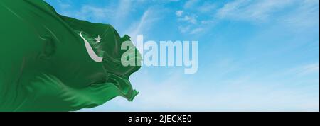 official flag of Army Islamic State Indonesia at cloudy sky background on sunset, panoramic view. Indonesian travel and patriot concept. copy space fo Stock Photo