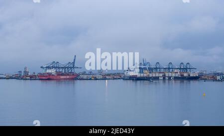 Lake Gatun docks in the Panama Canal Zone. Stock Photo