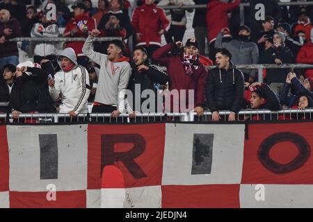 Buenos Aires, Argentina - June 27. Fans of River Plate during a Liga de Fútbol Profesional match between River and Lanús at Estadio Monumental. Stock Photo