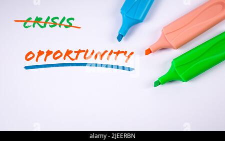 Opportunity. Text and colored markers on a white background. Stock Photo