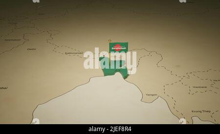 3d illustration of Bangladesh isometric map flag and country map. Stock Photo