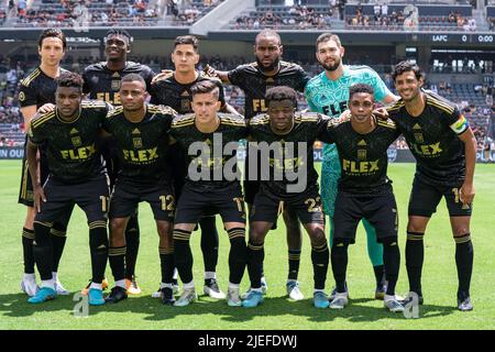 Los Angeles FC team before a MLS match against the New York Red Bulls, Sunday, June 26, 2022, at the Banc of California Stadium, in Los Angeles, CA. L Stock Photo