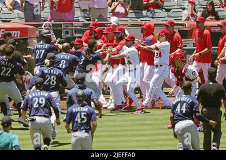 Los Angeles Angels' Shohei Ohtani smiles as he stands in the dugout prior  to a baseball game against the Seattle Mariners Sunday, June 11, 2023, in  Anaheim, Calif. (AP Photo/Mark J. Terrill