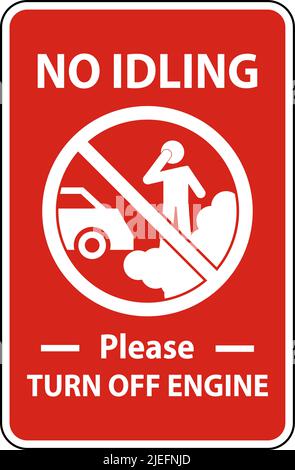 No Idling Turn Off Engine Sign On White Background Stock Vector