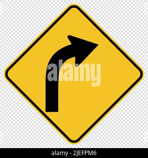 Curved Right Traffic Road Sign on transparent background,vector illustration Stock Vector