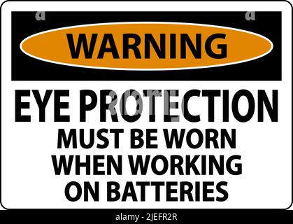 Warning When Working on Batteries Sign On White Background Stock Vector
