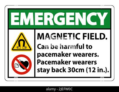 Emergency Magnetic field can be harmful to pacemaker wearers.pacemaker wearers.stay back 30cm Stock Vector