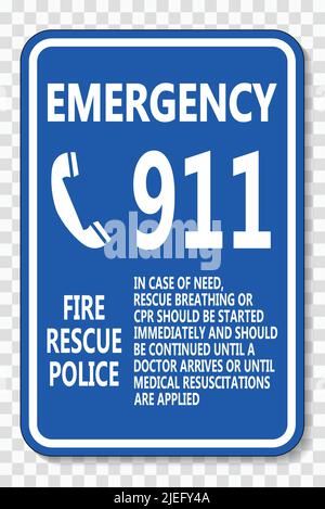 Emergency Call 911 Sign on transparent background,vector illustration Stock Vector