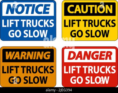 Caution Lift Trucks Go Slow Sign On White Background Stock Vector