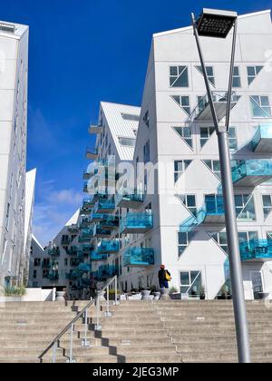 Isbjerget (The Iceberg) is a residential building in the Aarhus Docklands neighborhood. It consists of four buildings and was designed after icebergs Stock Photo