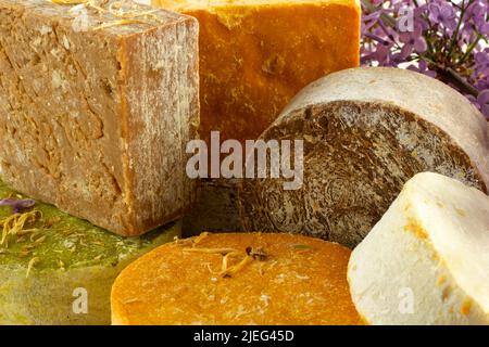 organic soaps in various colors Stock Photo