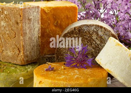 organic soaps in various colors Stock Photo